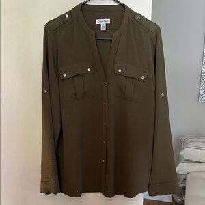 Calvin Klein Dark Green Utility Blouse